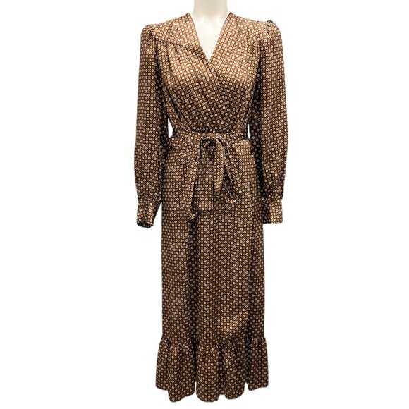Sandro Brown / Black Printed Flowing Janine Midi Dress - Picture 1 of 5